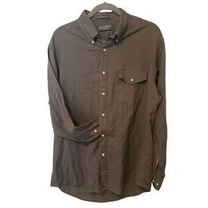 Lee Wright Mens Sz L Gray  Solid Long Sleeve Dress Shirt